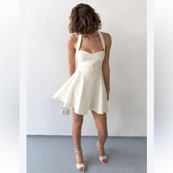 Zara Dresses & Skirts - NWT!! Zara Cream Halter Fit-and-Flare Mini Dress